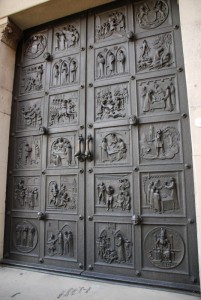 Close up of the panels on the door